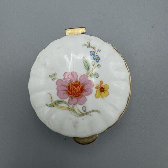 Vtg Hammersley Round Floral Hinged Trinket Pill Box Fine Bone China England Glam - Picture 2 of 15
